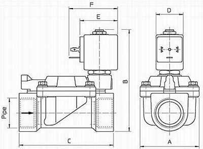 Рис.1. Габаритный чертеж клапана ODE 21W6ZB400