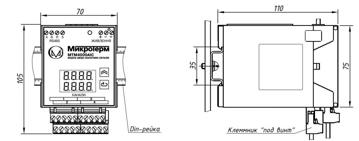 Рис.2. Габаритные размеры модуля